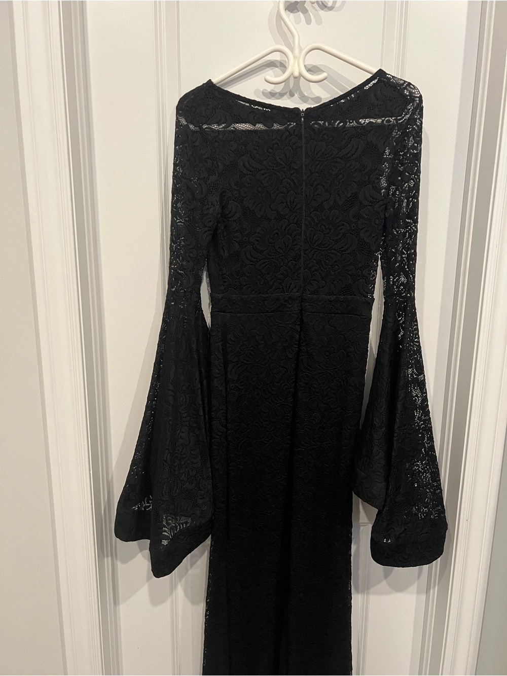 Black Lace Bell-Sleeve Evening Dress